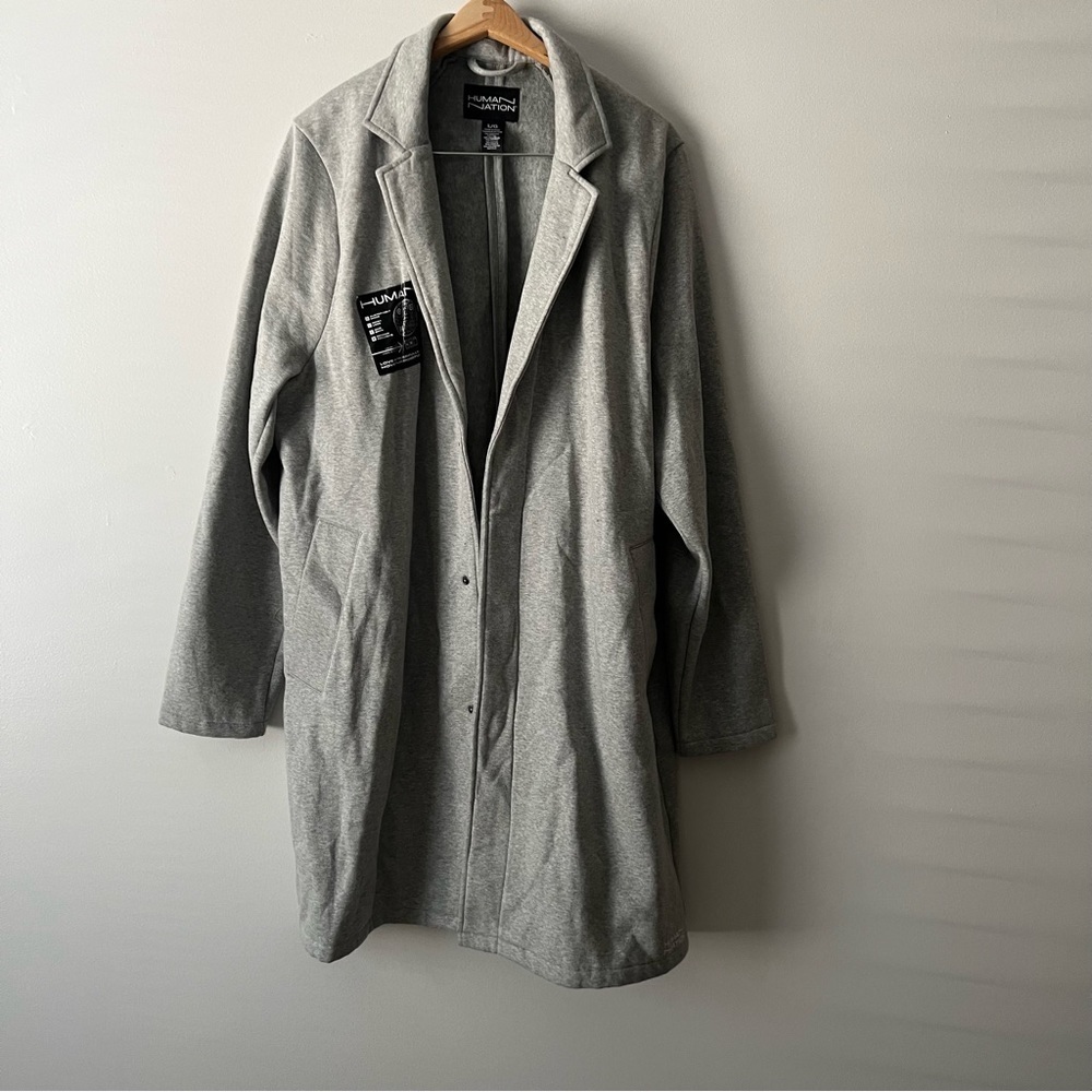 Human Nation long gray organic cotton trench cardigan NWT large